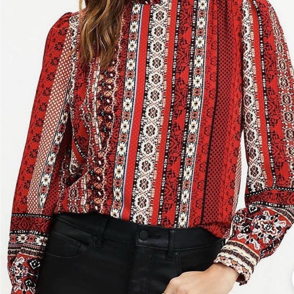 LOFT Red and White Patterned Blouse